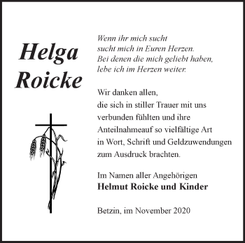 Traueranzeige von Helga Roicke von Märkische Oderzeitung