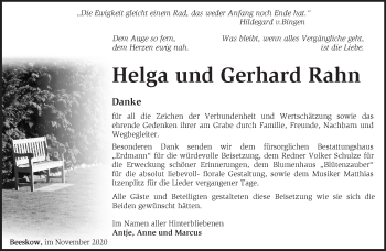 Traueranzeige von Helga und Gerhard  Rahn von Märkische Oderzeitung