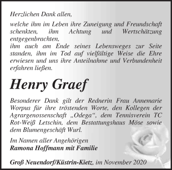 Traueranzeige von Henry Graef von Märkische Oderzeitung