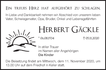 Traueranzeige von Herbert Gäckle von Märkische Oderzeitung