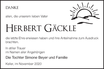 Traueranzeige von Herbert Gäckle von Märkische Oderzeitung