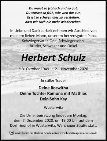 Traueranzeige von Herbert Schulz von Märkische Oderzeitung