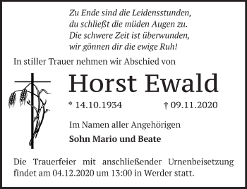 Traueranzeige von Horst Ewald von Märkische Oderzeitung