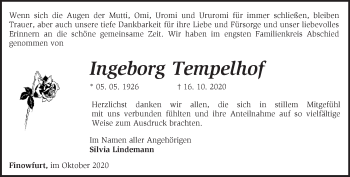 Traueranzeige von Ingeborg Tempelhof von Märkische Oderzeitung