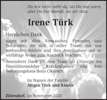 Traueranzeige von Irene Türk von Märkische Oderzeitung