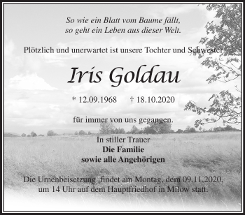 Traueranzeige von Iris Goldau von Märkische Oderzeitung