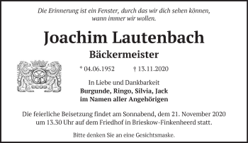 Traueranzeige von Joachim Lautenbach von Märkische Oderzeitung