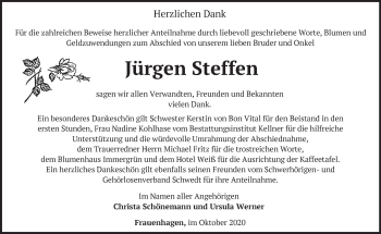 Traueranzeige von Jürgen Steffen von Märkische Oderzeitung