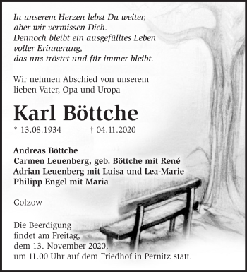 Traueranzeige von Karl Böttche von Märkische Oderzeitung