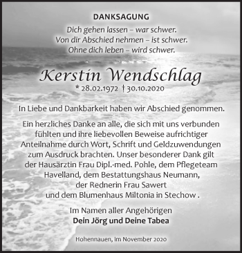 Traueranzeige von Kerstin Wendschlag von Märkische Oderzeitung