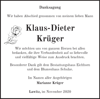 Traueranzeige von Klaus-Dieter Krüger von Märkische Oderzeitung