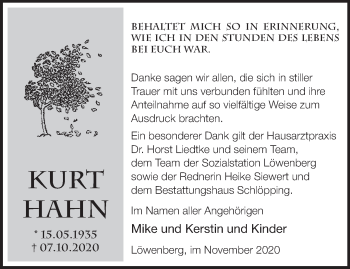 Traueranzeige von Kurt Hahn von Märkische Oderzeitung