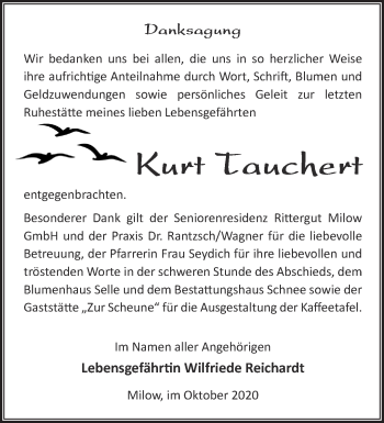 Traueranzeige von Kurt Tauchert von Märkische Oderzeitung