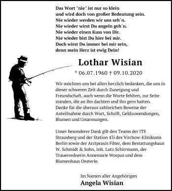 Traueranzeige von Lothar Wisian von Märkische Oderzeitung