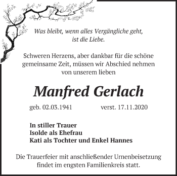 Traueranzeige von Manfred Gerlach von Märkische Oderzeitung