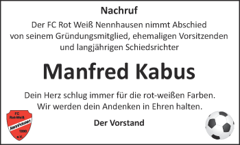 Traueranzeige von Manfred Kabus von Märkische Oderzeitung