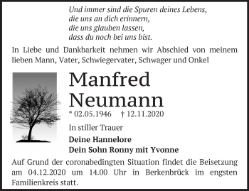 Traueranzeige von Manfred Neumann von Märkische Oderzeitung