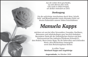 Traueranzeige von Manuela Kapps von Märkische Oderzeitung