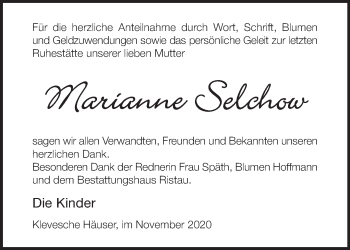 Traueranzeige von Marianne Selchow von Märkische Oderzeitung