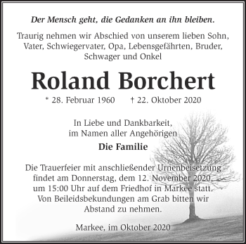 Traueranzeige von Roland Borchert von Märkische Oderzeitung