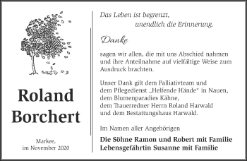 Traueranzeige von Roland Borchert von Märkische Oderzeitung