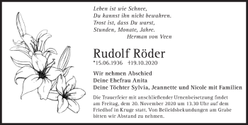 Traueranzeige von Rudolf Röder von Märkische Oderzeitung