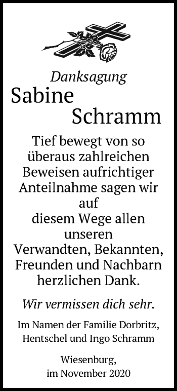 Traueranzeige von Sabine Schramm von Märkische Oderzeitung