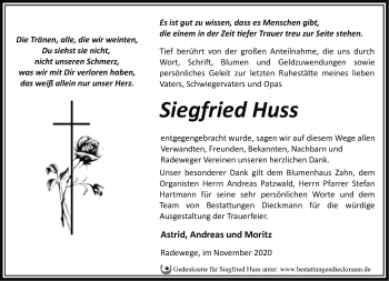 Traueranzeige von Siegfried Huss von Märkische Oderzeitung