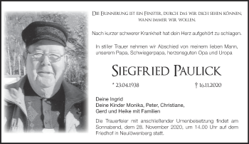 Traueranzeige von Siegfried Paulick von Märkische Oderzeitung