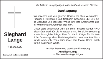 Traueranzeige von Sieghard Lange von Märkische Oderzeitung