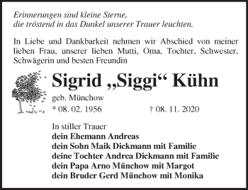 Traueranzeige von Sigrid Kühn von Märkische Oderzeitung