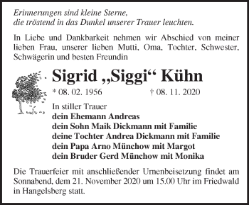 Traueranzeige von Sigrid Kühn von Märkische Oderzeitung