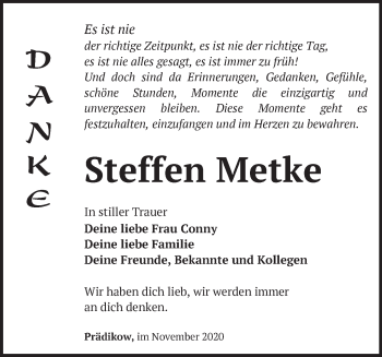 Traueranzeige von Steffen Metke von Märkische Oderzeitung