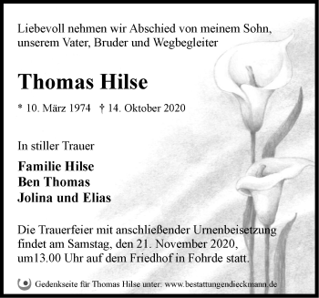 Traueranzeige von Thomas Hilse von Märkische Oderzeitung