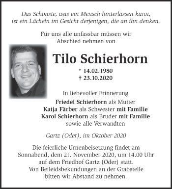 Traueranzeige von Tilo Schierhorn von Märkische Oderzeitung