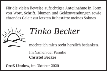 Traueranzeige von Tinko Becker von Märkische Oderzeitung