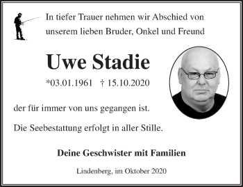 Traueranzeige von Uwe Stadie von Märkische Oderzeitung