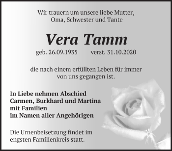 Traueranzeige von Vera Tamm von Märkische Oderzeitung