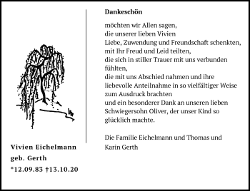 Traueranzeige von Vivien Eichelmann von Märkische Oderzeitung