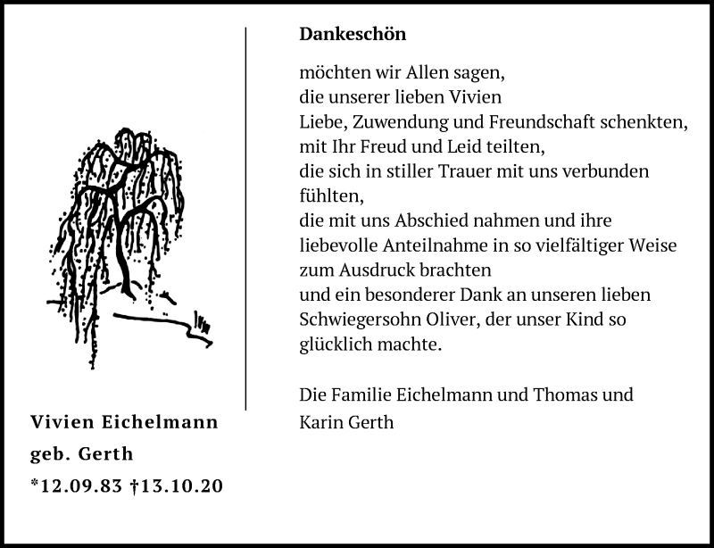  Traueranzeige für Vivien Eichelmann vom 07.11.2020 aus Märkische Oderzeitung