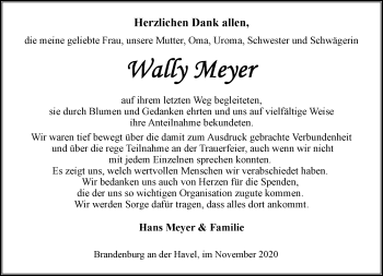 Traueranzeige von Wally Meyer von Märkische Oderzeitung