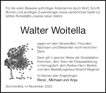 Traueranzeige von Walter Woitella von Märkische Oderzeitung