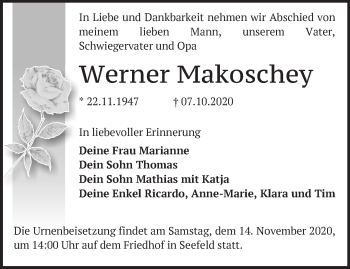 Traueranzeige von Werner Makoschey von Märkische Oderzeitung