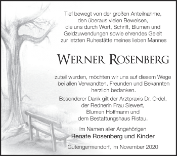 Traueranzeige von Werner Rosenberg von Märkische Oderzeitung