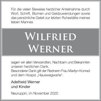 Traueranzeige von Wilfried Werner von Märkische Oderzeitung