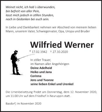 Traueranzeige von Wilfried Werner von Märkische Oderzeitung