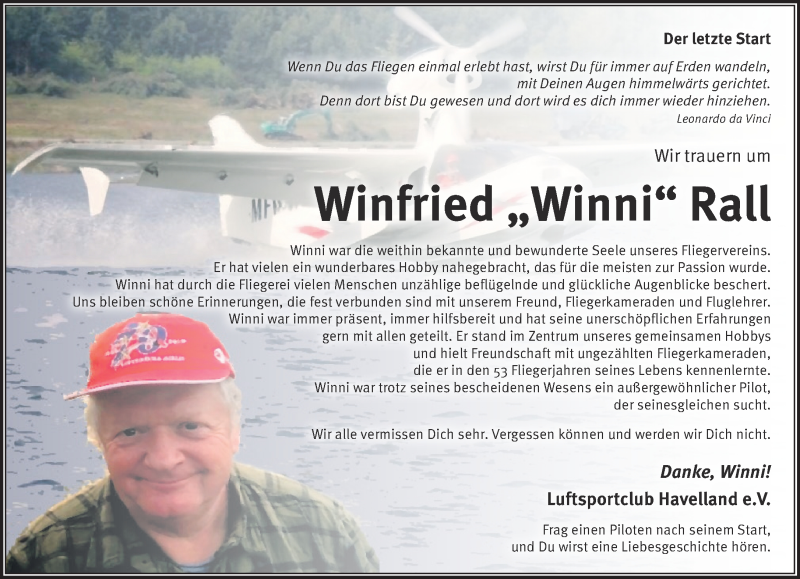  Traueranzeige für Winfried Rall vom 22.11.2020 aus Märkische Oderzeitung
