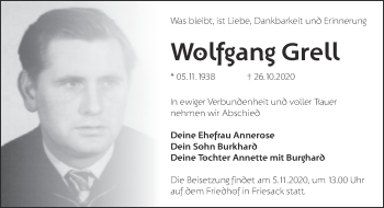 Traueranzeige von Wolfgang Grell von Märkische Oderzeitung