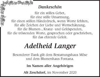 Traueranzeige von Adelheid Langer von Märkische Oderzeitung