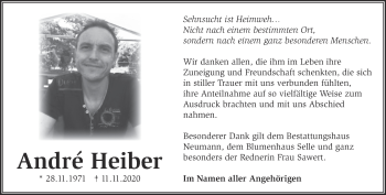 Traueranzeige von André Heiber von Märkische Oderzeitung